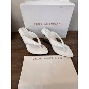 Good American Women's Size 9 White Terry Cloth Thong Wedge Heel , NIB
